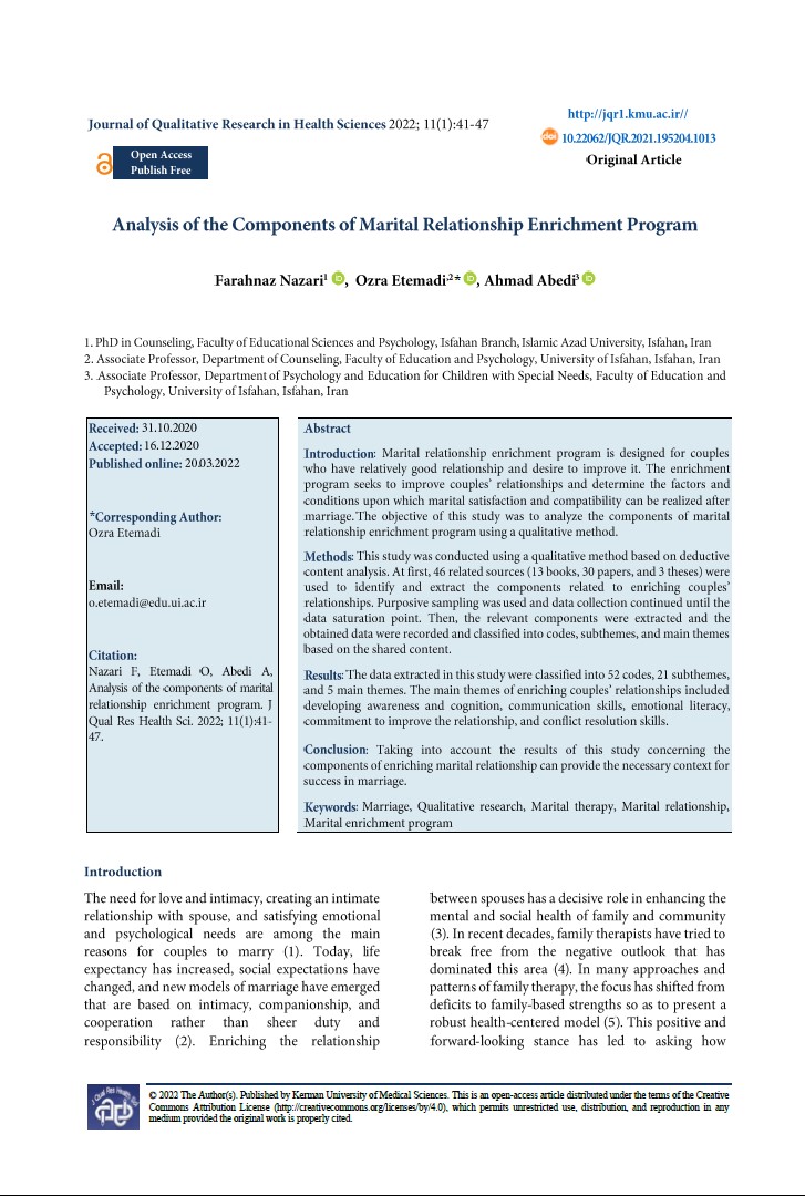 Analysis of the Components of Marital Relationship Enrichment Program